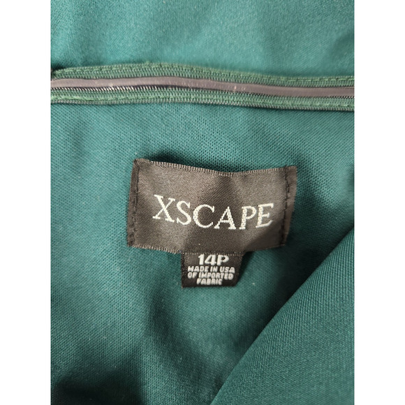 Xscape Women's Long Off Shoulder Sweetheart Neck Side Ruffle Gown, Sz 14P Hunter - Picture 9 of 14